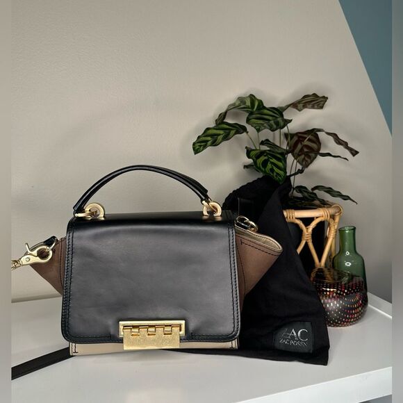 ZAC Zac Posen Eartha Top Handle Leather & Suede Satchel Cream Black Tan - Picture 2 of 15
